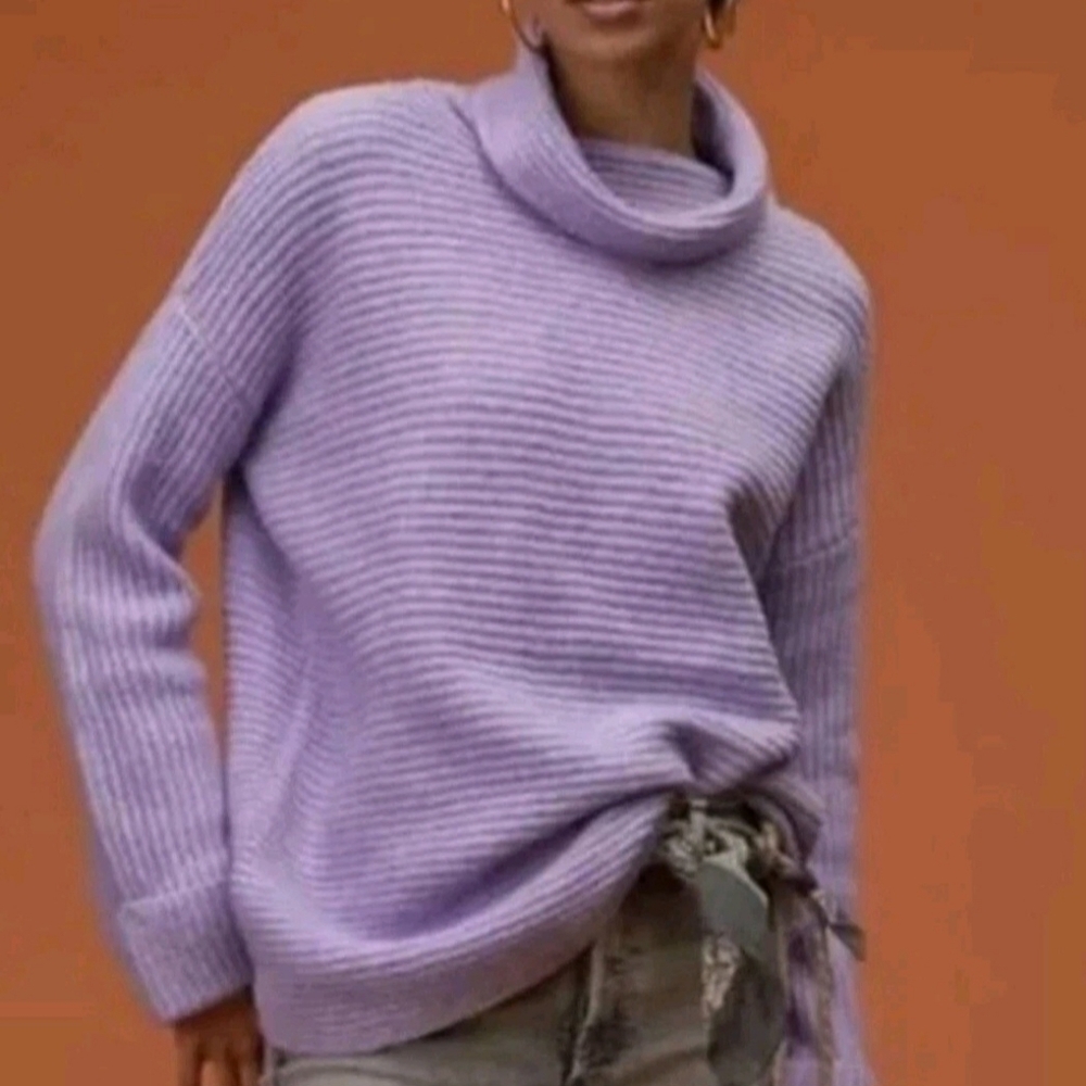 PILCRO by ANTHROPOLOGIE Marled Heathered Purple Turtleneck Sweater Oversized XS